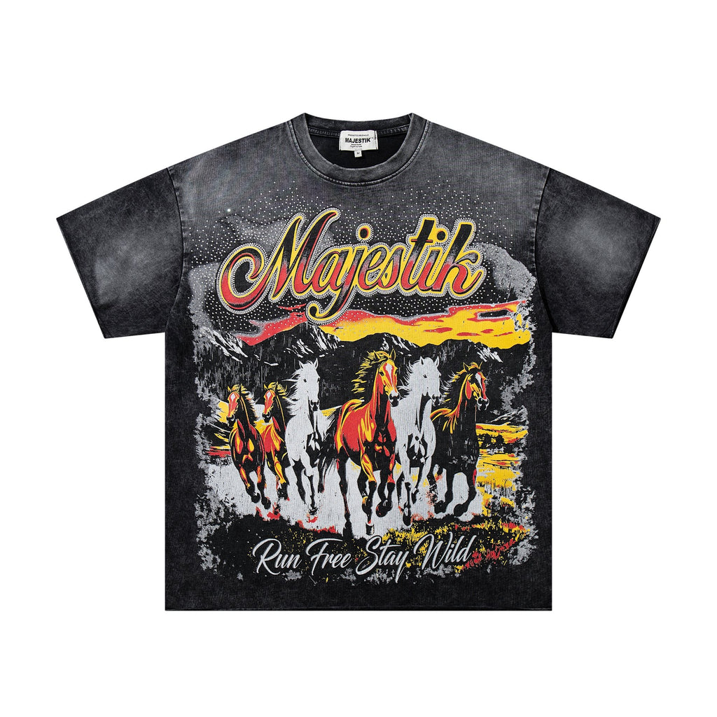 MAJESTIK Rhinestone Distressed Graphic T-Shirt
