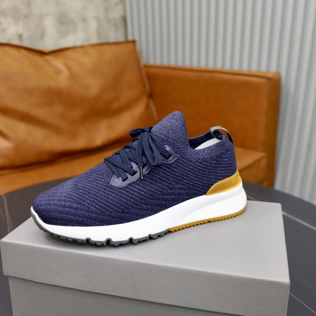 Brunello Cucinelli Men's Navy Textured Sneakers